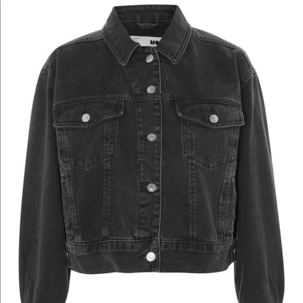TOPSHOP Boxy Crop Black Denim Jacket